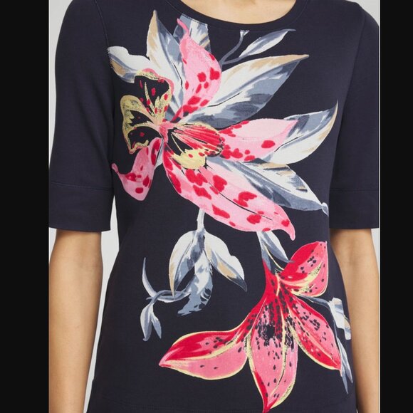 Chico’s Floral Jewel Neck Tee 4 (XXL 20/22) Classic Navy - Picture 3 of 4